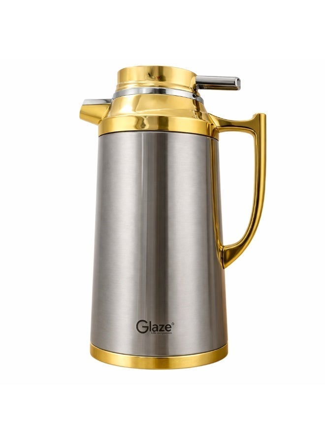 Glaze 1.9L Stainless Steel Vacuum Insulated Thermal Carafe, Hot & Cold Thermos Jug with Leakproof Lid, Coffee & Tea Server for Home, Office & Travel – Luxury Gold Finish - Image 1